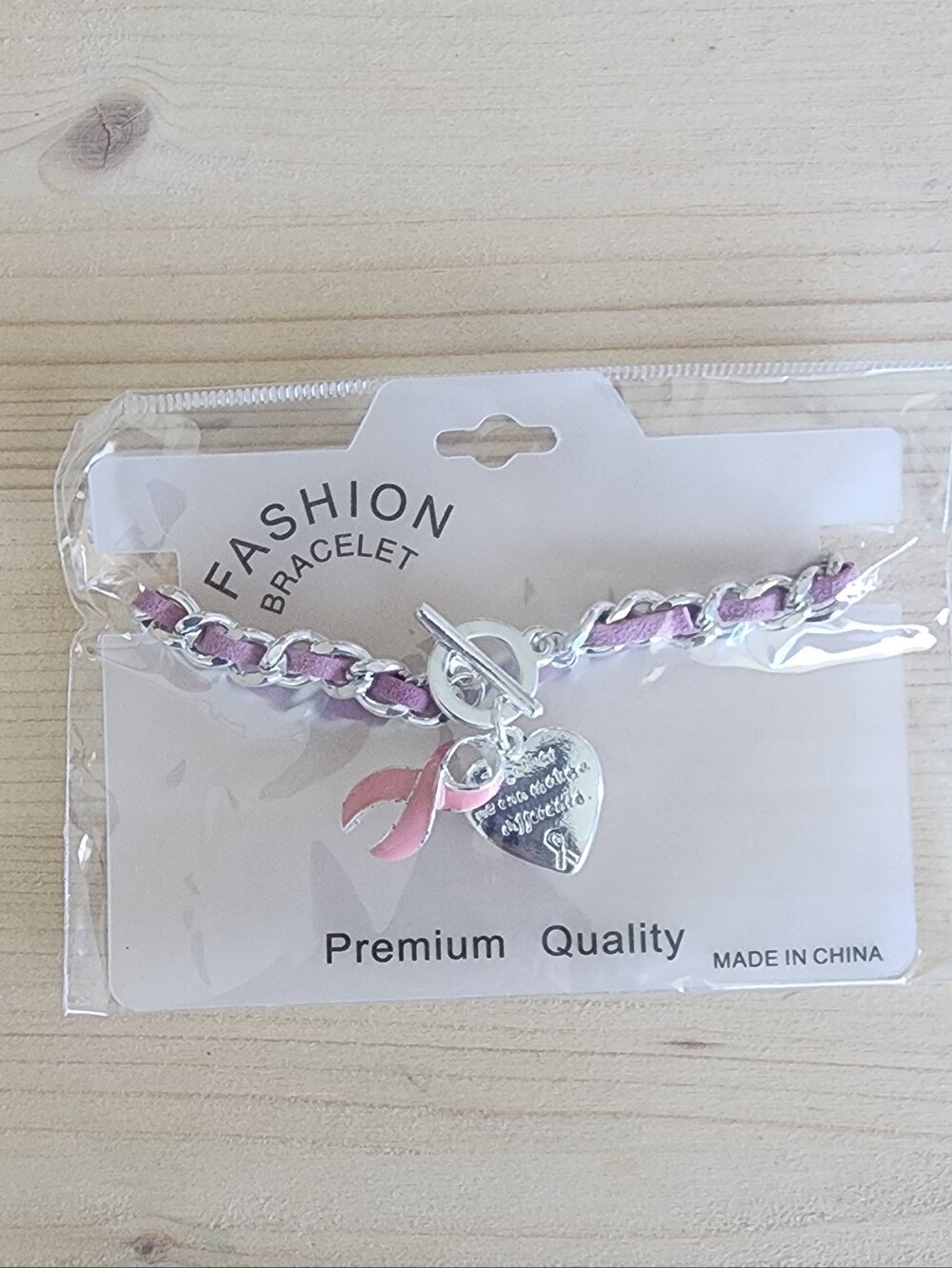 Pink Ribbon Breast Cancer Awareness Heart Charm Bracelet